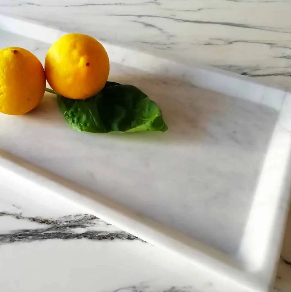 Vassoio Rettangolare in Marmo Bianco di Carrara Levigato Made in Italy - Alga