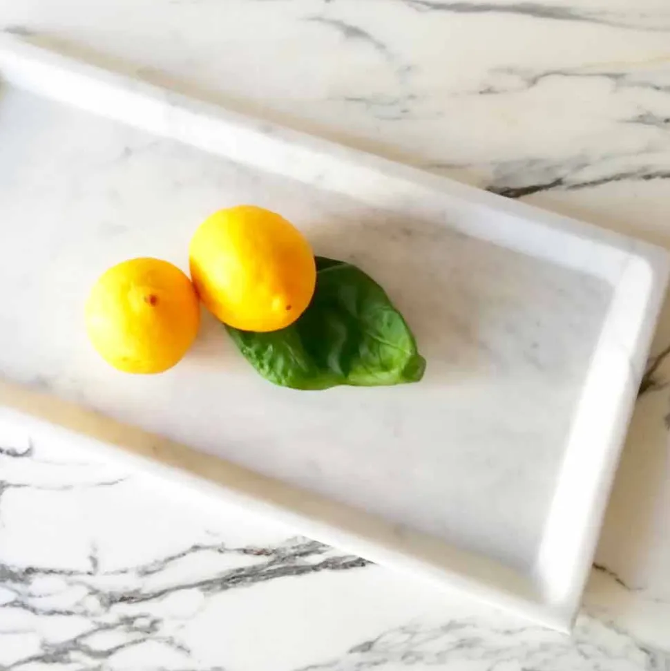 Vassoio Rettangolare in Marmo Bianco di Carrara Levigato Made in Italy - Alga