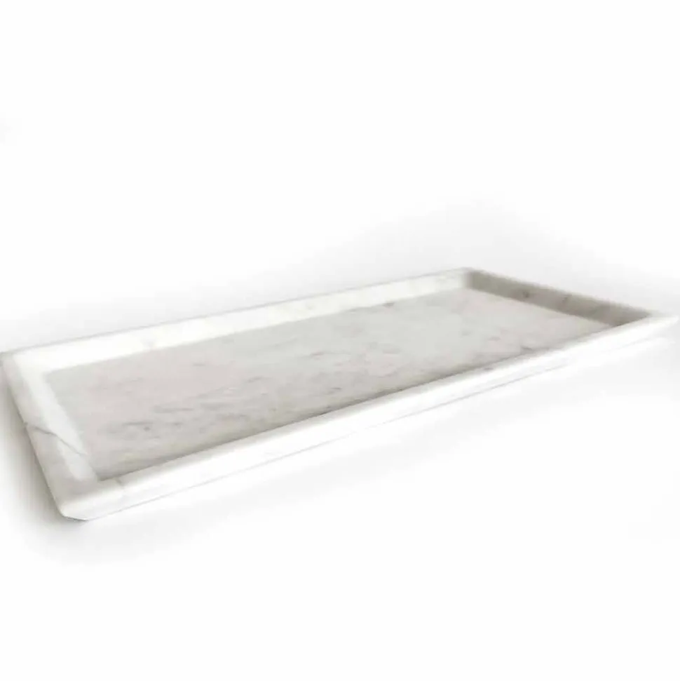 Vassoio Rettangolare in Marmo Bianco di Carrara Levigato Made in Italy - Alga