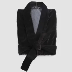 Vestaglia Kimono in Ciniglia Nera con Pizzo Farnese, Lusso Made in Italy - Kyoto