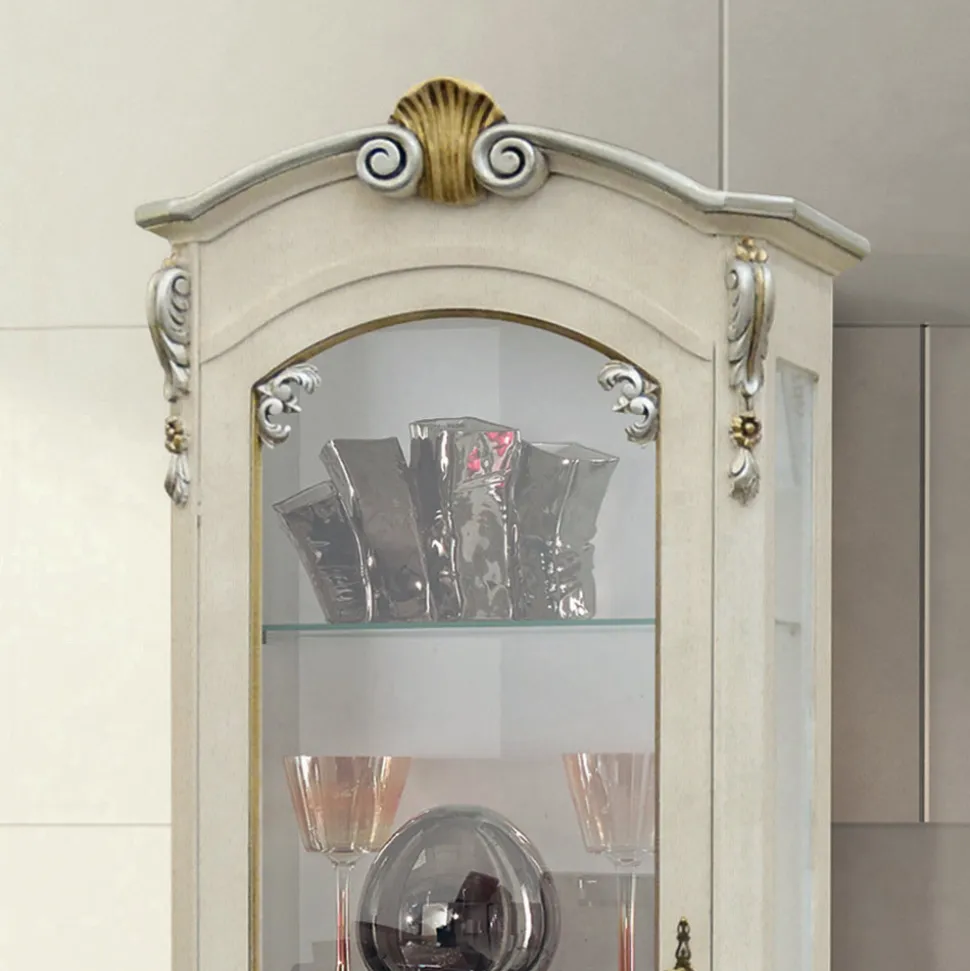 Vetrina Classica con Anta e Cassetto Legno Bianco Made in Italy - Cheverny