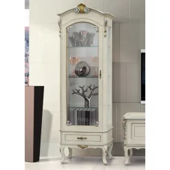 Vetrina Classica con Anta e Cassetto Legno Bianco Made in Italy - Cheverny