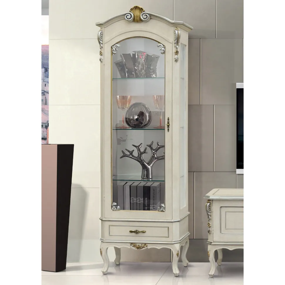 Vetrina Classica con Anta e Cassetto Legno Bianco Made in Italy - Cheverny