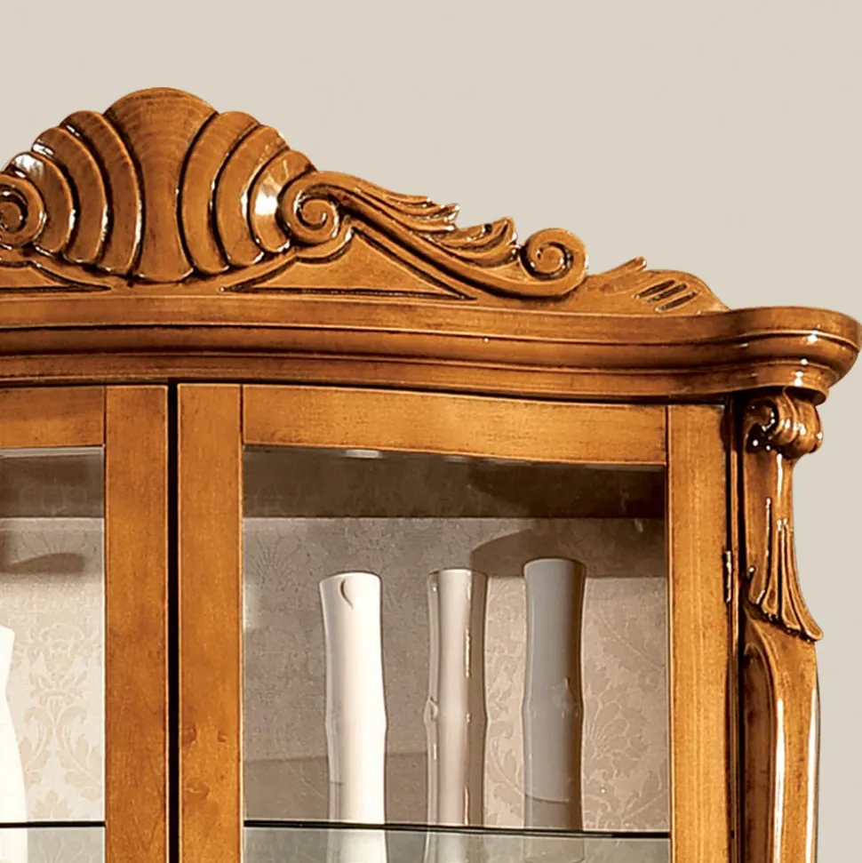 Vetrina Classica in Legno Noce Intarsiato 4 Ante Made in Italy - Commodo