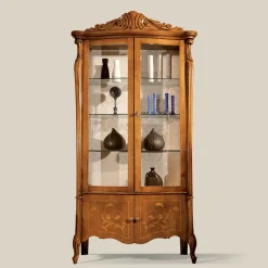 Vetrina Classica in Legno Noce Intarsiato 4 Ante Made in Italy - Commodo