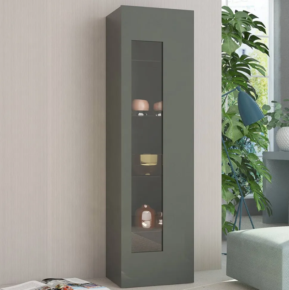 Vetrina da Salotto in Legno Bianco, Antracite o Cemento di Design - Suzana