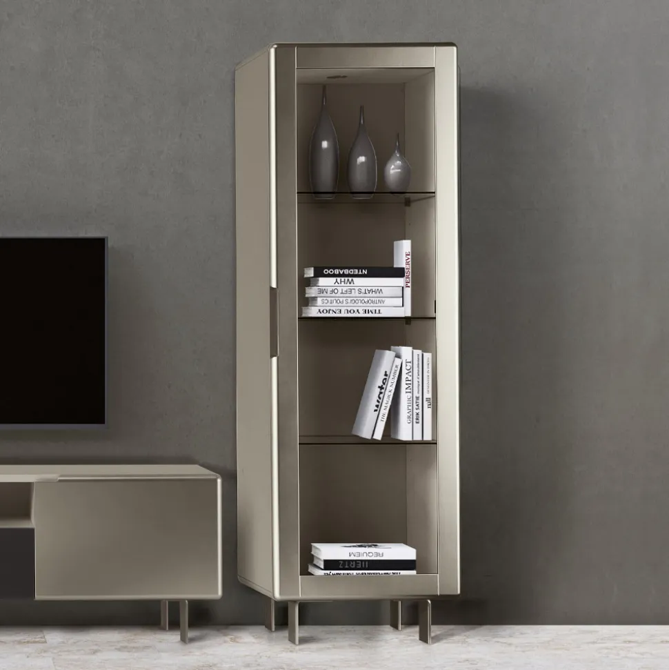 Vetrina da Soggiorno con 1 Anta in MDF Finitura Nichel Made in Italy - Hilde