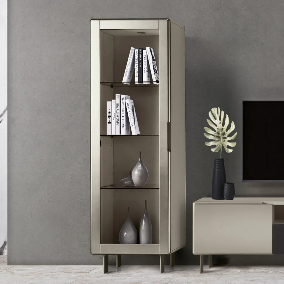 Vetrina da Soggiorno con 1 Anta in MDF Finitura Nichel Made in Italy - Hilde