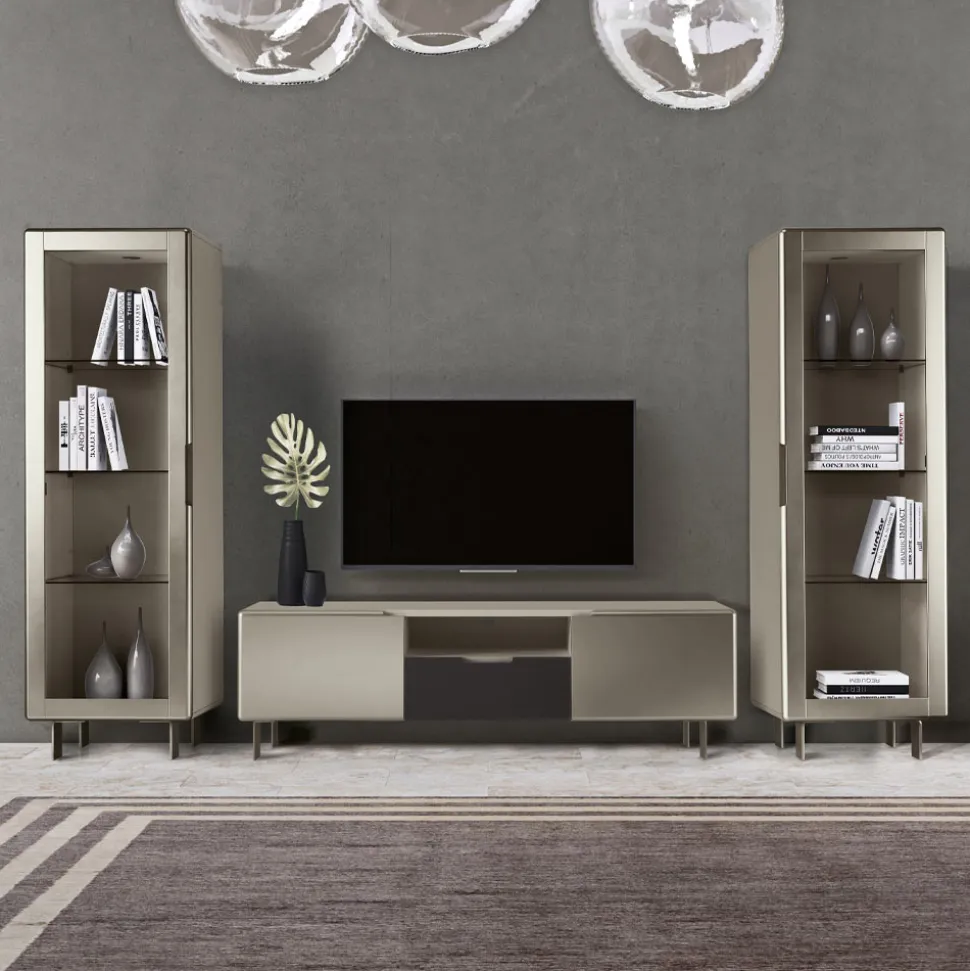 Vetrina da Soggiorno con 1 Anta in MDF Finitura Nichel Made in Italy - Hilde