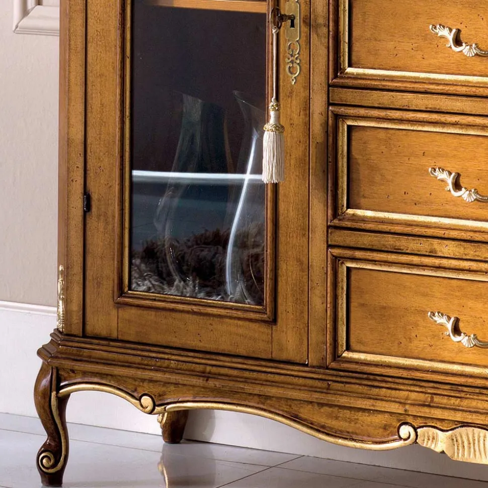 Vetrina Soggiorno in Legno con 2 Ante e 5 Cassetti Made in Italy - Richard
