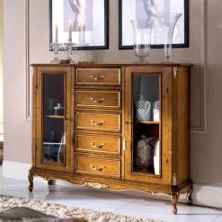 Vetrina Soggiorno in Legno con 2 Ante e 5 Cassetti Made in Italy - Richard