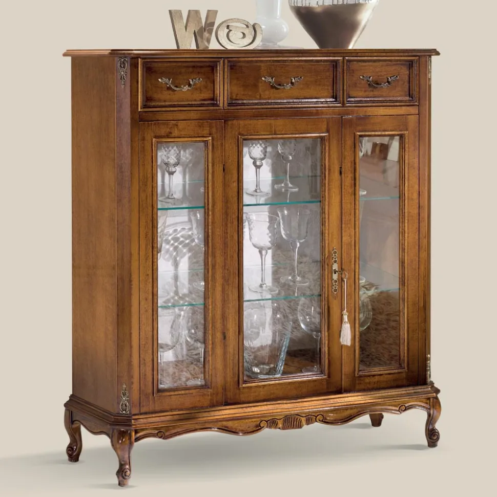 Vetrina Soggiorno in Legno con Anta e 3 Cassetti Made in Italy - Richard