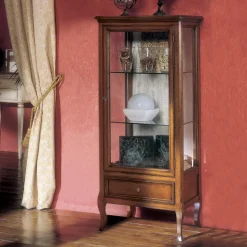 Vetrinetta con 1 Cassetto, 1 Anta e Ripiani in Vetro Made in Italy - Anansi