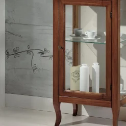 Vetrinetta con Ripiani in Vetro e Schienale Tappezzato Made in Italy - Assur