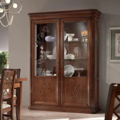 Vetrinetta in Legno Finitura Noce Patinato con Decoro Giglio Made in Italy - Donn