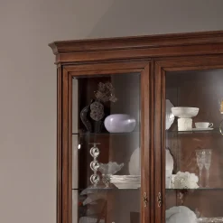 Vetrinetta in Legno Finitura Noce Patinato con Decoro Giglio Made in Italy - Donn