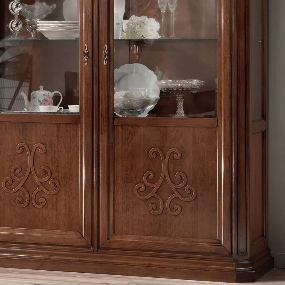 Vetrinetta in Legno Finitura Noce Patinato con Decoro Giglio Made in Italy - Donn