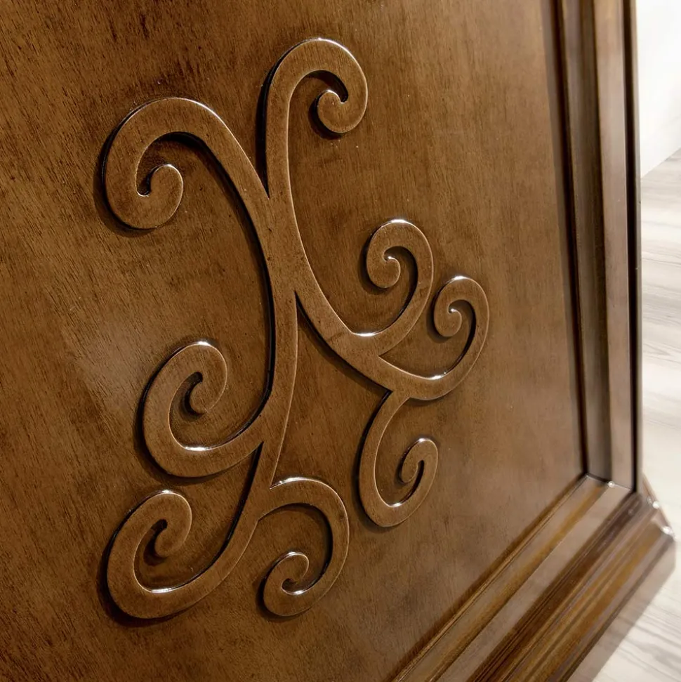 Vetrinetta in Legno Finitura Noce Patinato con Decoro Giglio Made in Italy - Donn